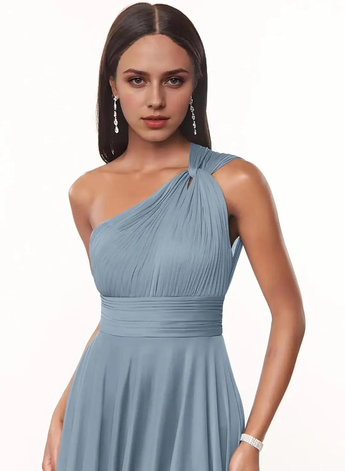 One Shoulder Bridesmaid Dresses for Women Chiffon A Line Pleated Long Formal Wedding Guest Dress