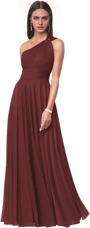 One Shoulder Bridesmaid Dresses for Women Chiffon A Line Pleated Long Formal Wedding Guest Dress