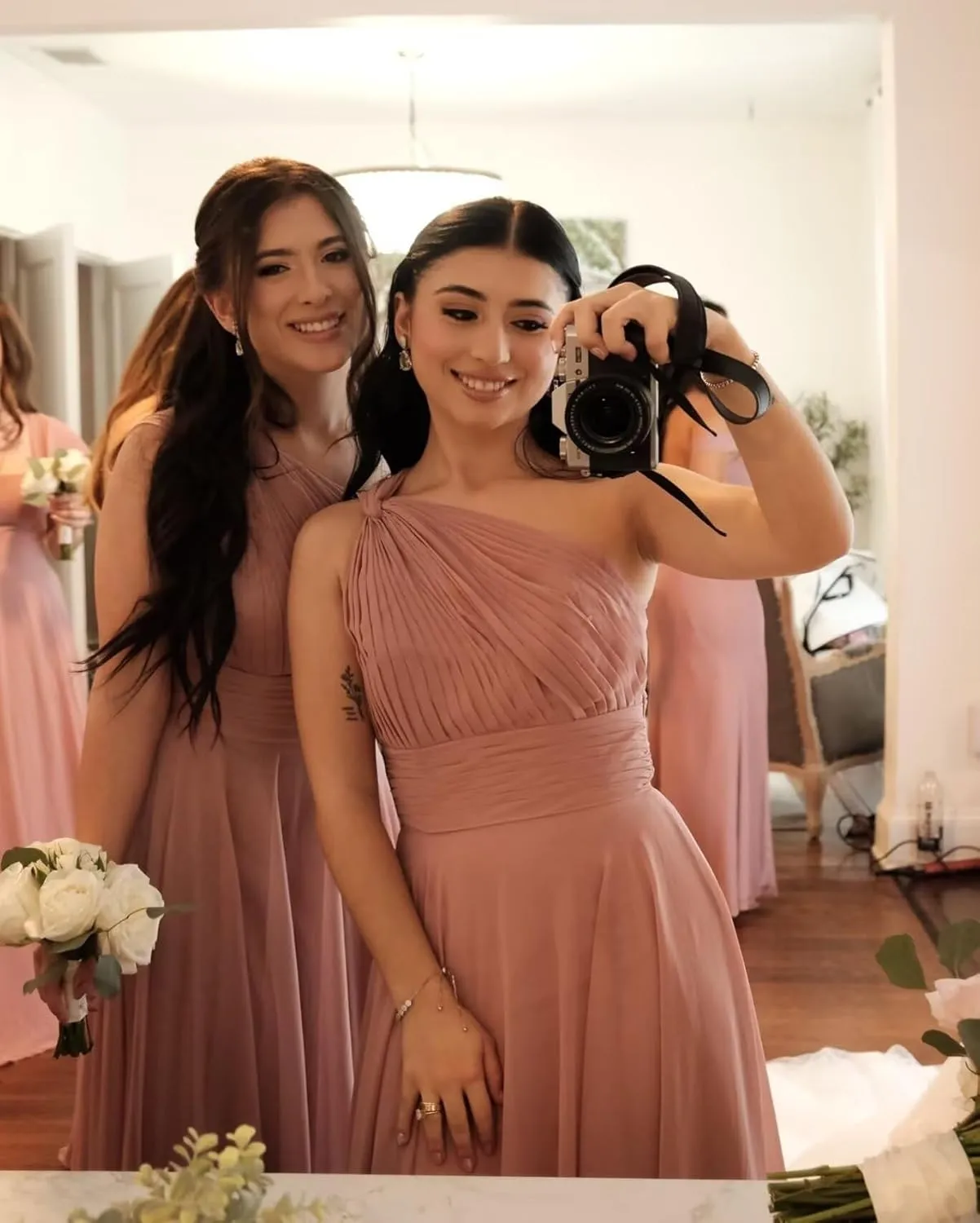 One Shoulder Bridesmaid Dresses for Women Chiffon A Line Pleated Long Formal Wedding Guest Dress