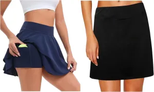Oyamiki Women's Athletic Tennis Skorts Black   Navy Blue X-Large Bundle