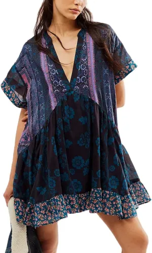 Perbai Women's Boho Summer Dresses Casual Deep V Neck Short Sleeve Mini Beach Dress Floral Ruffle Flowy Short Sundress