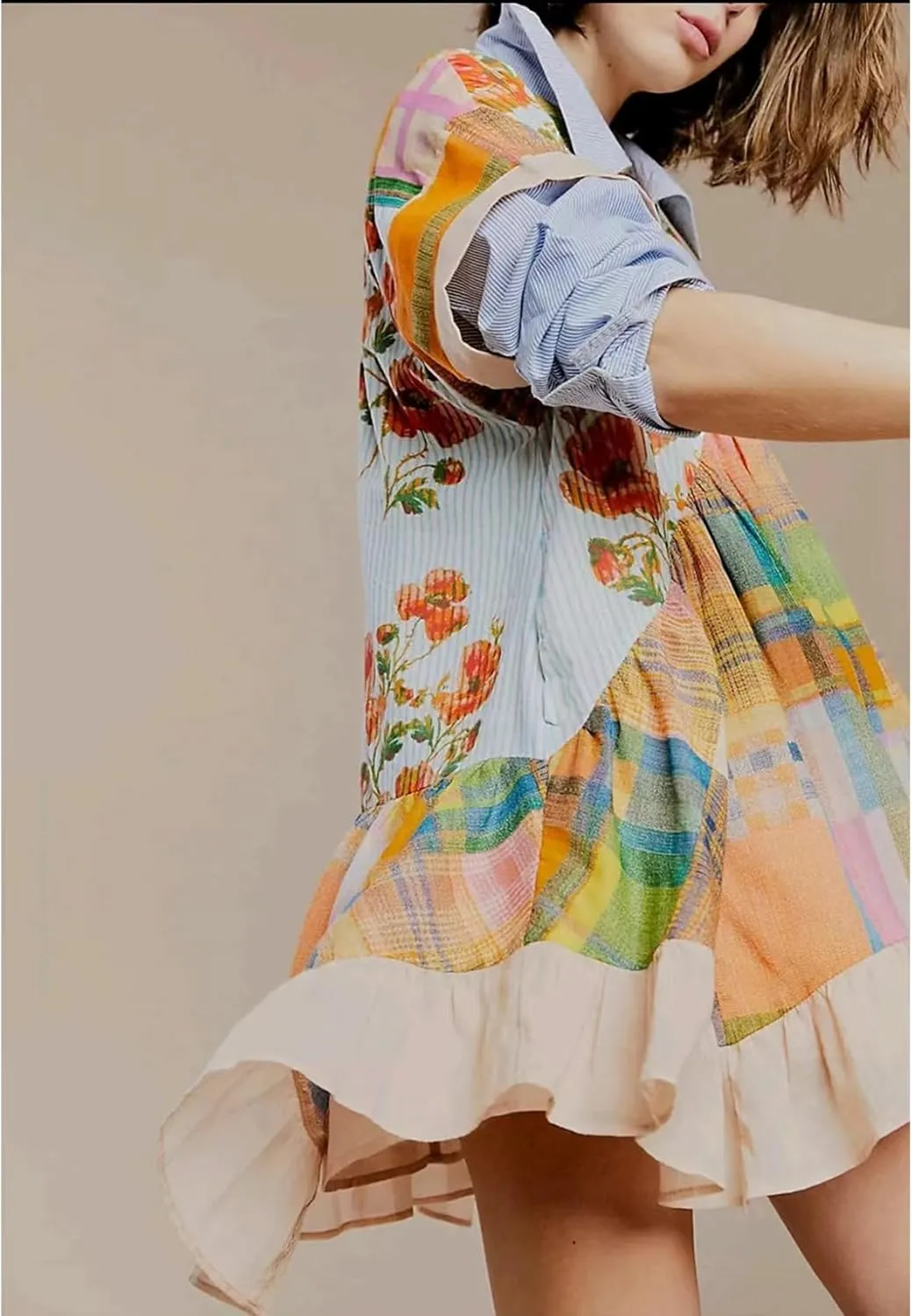 Perbai Women's Boho Summer Dresses Casual Deep V Neck Short Sleeve Mini Beach Dress Floral Ruffle Flowy Short Sundress