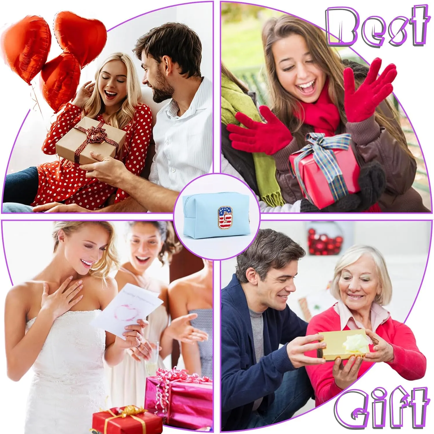 Personalized Initial Letter Makeup Bag Organizer,Waterproof PU Leather Letter Zipper Cosmetic Pouch Bag Travel Portable Toiletry Bag,Gift Ideal for Teen Girls Women Birthday Friend Mom