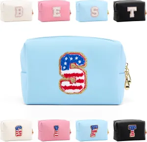 Personalized Initial Letter Makeup Bag Organizer,Waterproof PU Leather Letter Zipper Cosmetic Pouch Bag Travel Portable Toiletry Bag,Gift Ideal for Teen Girls Women Birthday Friend Mom