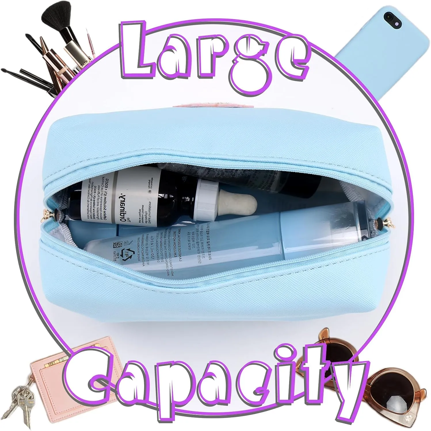 Personalized Initial Letter Makeup Bag Organizer,Waterproof PU Leather Letter Zipper Cosmetic Pouch Bag Travel Portable Toiletry Bag,Gift Ideal for Teen Girls Women Birthday Friend Mom