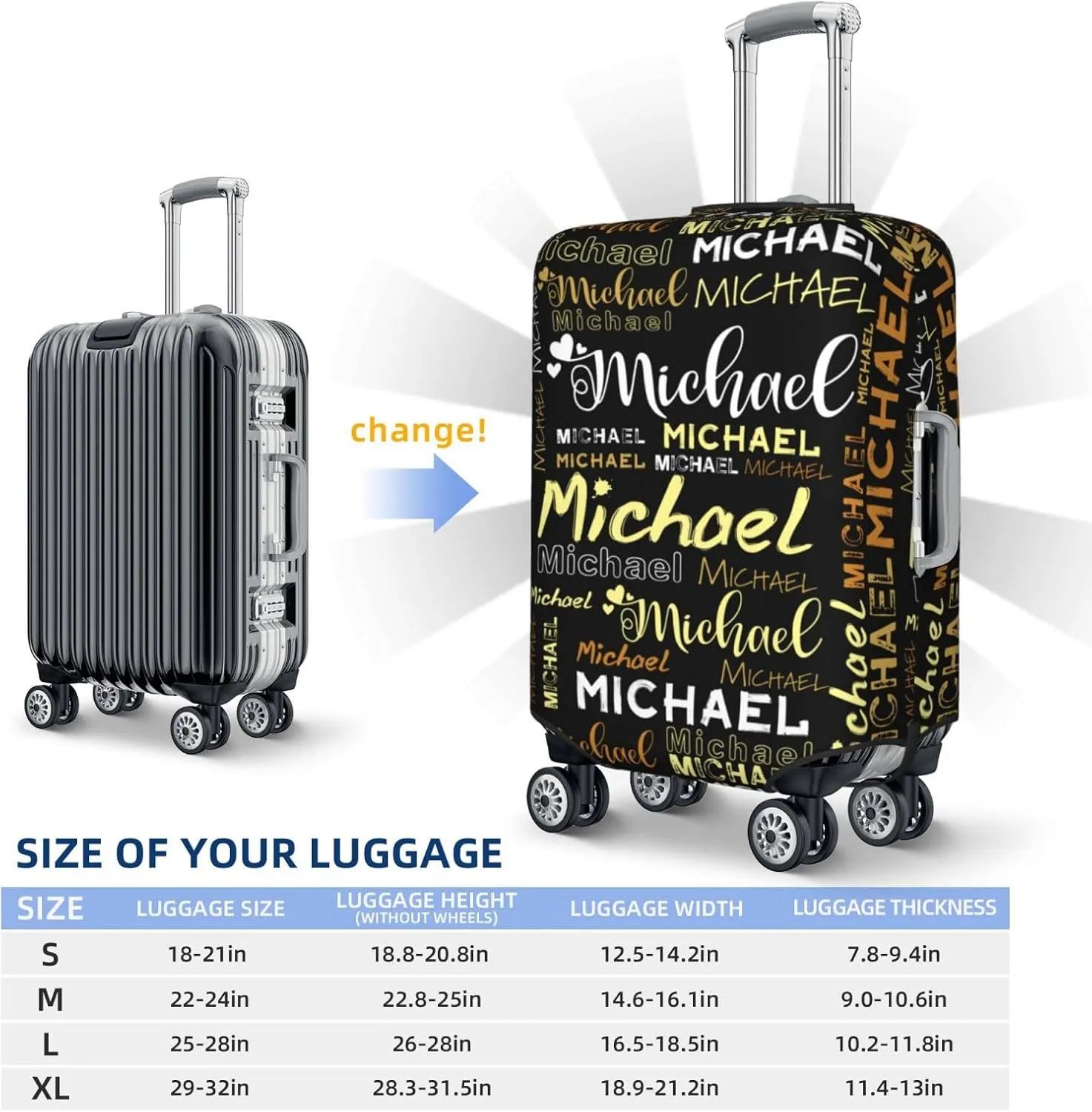 Personalized Name Luggage Cover, Custom Travel Carry on Cover Protector Wrap Gift for Men Women, Waterproof Stretchable Suitcase Protector for Travel Business Couples Family, S Size Fits 18-21 In