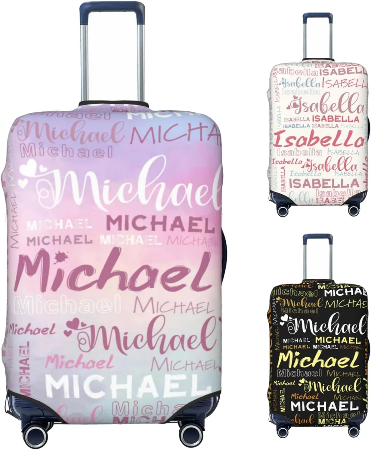 Personalized Name Luggage Cover, Custom Travel Carry on Cover Protector Wrap Gift for Men Women, Waterproof Stretchable Suitcase Protector for Travel Business Couples Family, S Size Fits 18-21 In