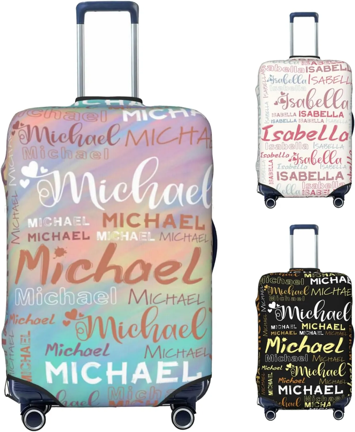 Personalized Name Luggage Cover, Custom Travel Carry on Cover Protector Wrap Gift for Men Women, Waterproof Stretchable Suitcase Protector for Travel Business Couples Family, S Size Fits 18-21 In