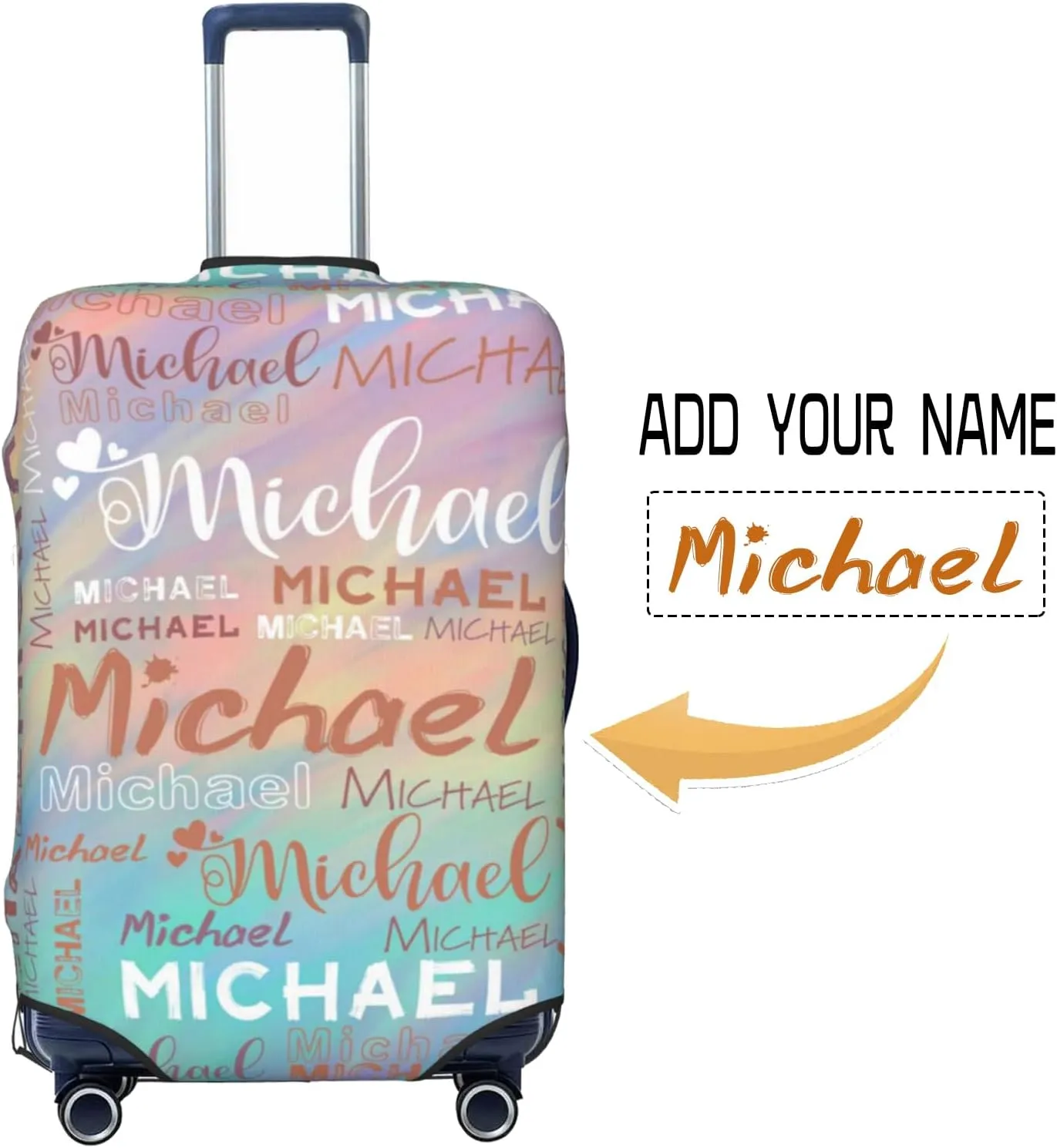 Personalized Name Luggage Cover, Custom Travel Carry on Cover Protector Wrap Gift for Men Women, Waterproof Stretchable Suitcase Protector for Travel Business Couples Family, S Size Fits 18-21 In