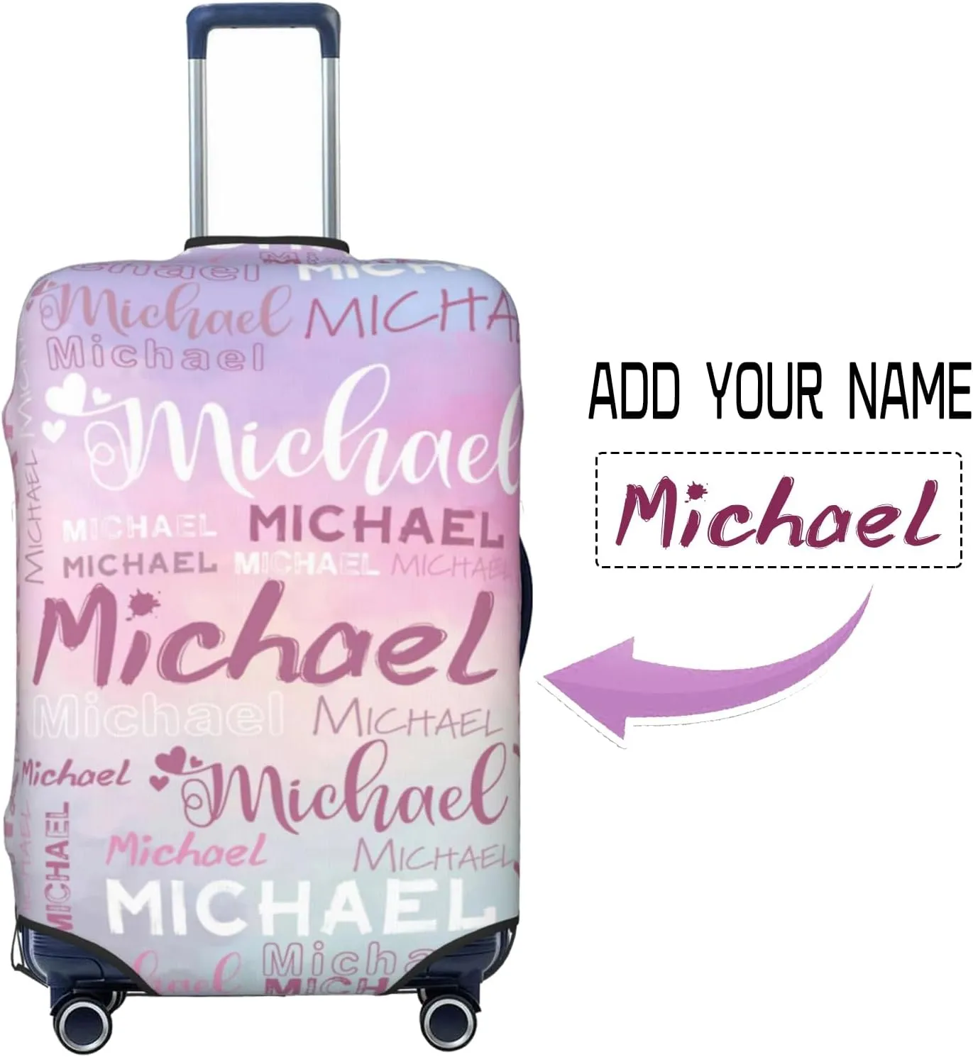 Personalized Name Luggage Cover, Custom Travel Carry on Cover Protector Wrap Gift for Men Women, Waterproof Stretchable Suitcase Protector for Travel Business Couples Family, S Size Fits 18-21 In