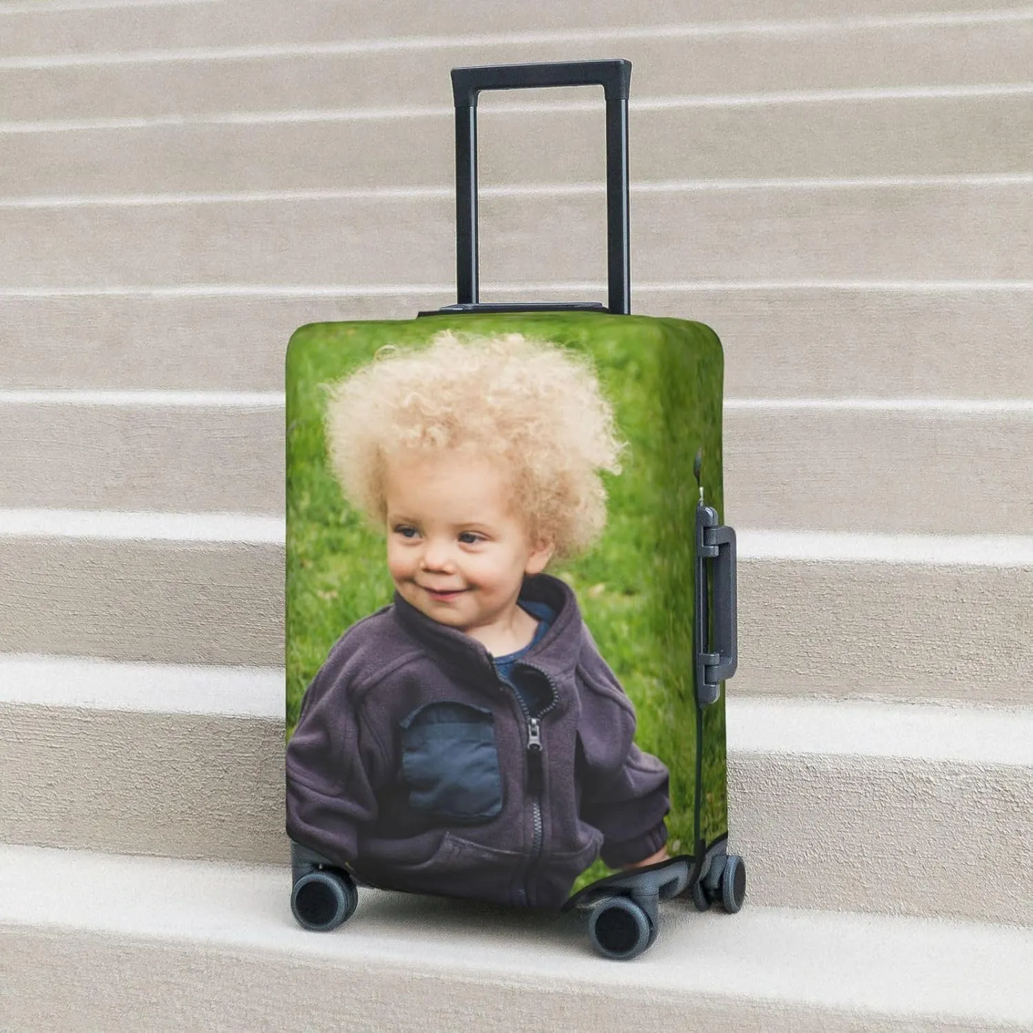 Personalized Photo Luggage Covers for Suitcase, Custom Travel Carry on Cover Protector Wrap Gift for Men Women Kids Couples Business Travelers Customized Suitcase Wrap S Fits 18-21 In