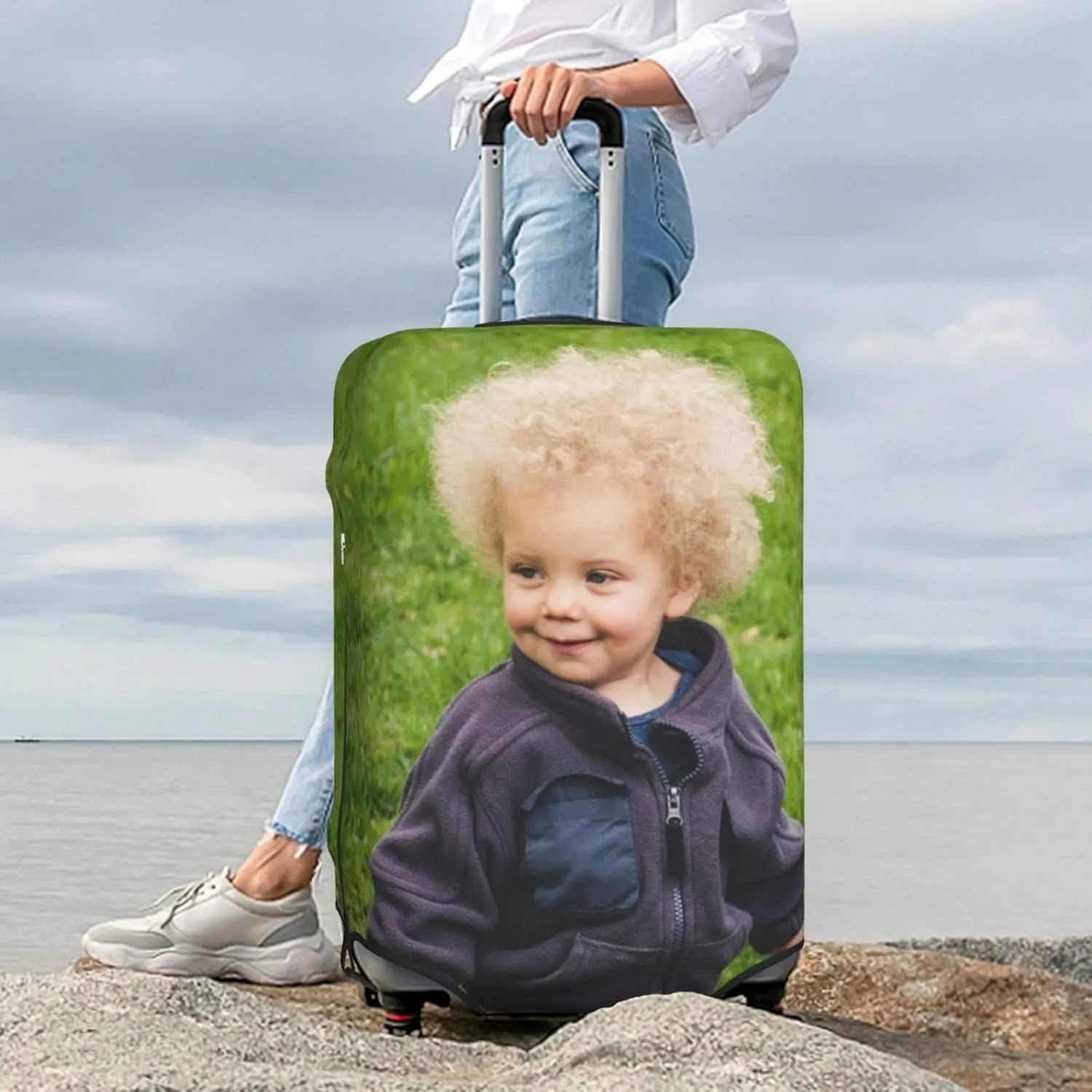 Personalized Photo Luggage Covers for Suitcase, Custom Travel Carry on Cover Protector Wrap Gift for Men Women Kids Couples Business Travelers Customized Suitcase Wrap S Fits 18-21 In