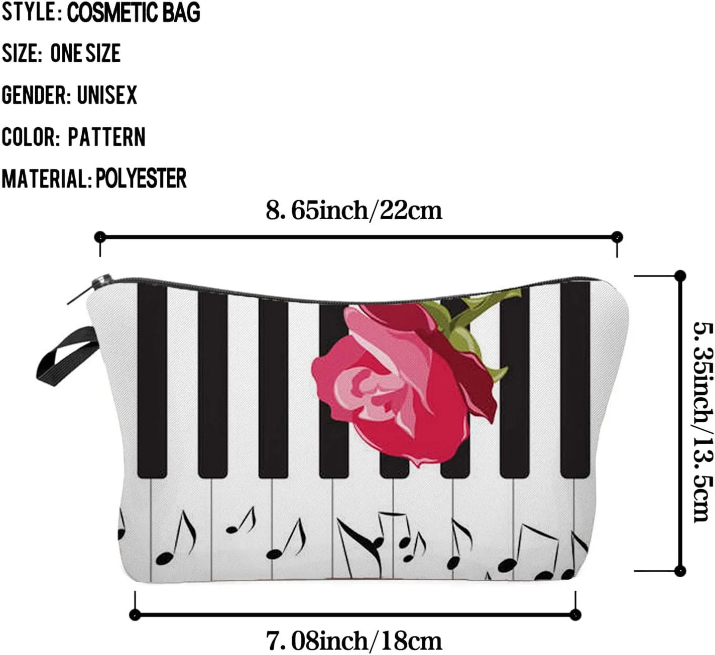 Piano Print Makeup Bag - Cute Travel Toiletry Zipper Pouch for Girls, Women, Pianists, and Music Lovers - Cosmetic Bag Gift