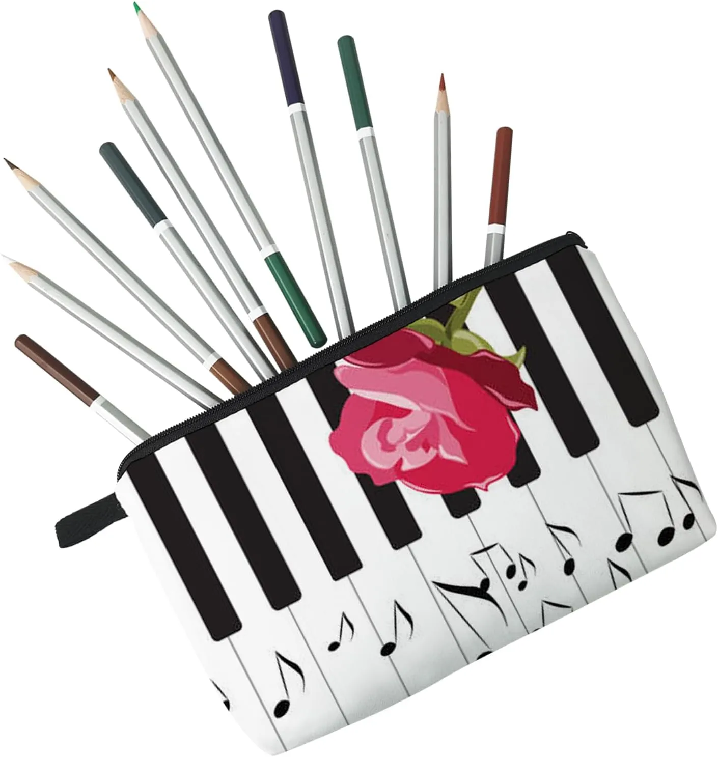 Piano Print Makeup Bag - Cute Travel Toiletry Zipper Pouch for Girls, Women, Pianists, and Music Lovers - Cosmetic Bag Gift