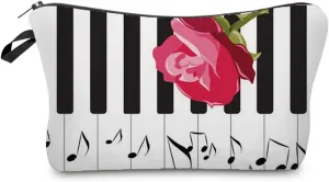 Piano Print Makeup Bag - Cute Travel Toiletry Zipper Pouch for Girls, Women, Pianists, and Music Lovers - Cosmetic Bag Gift