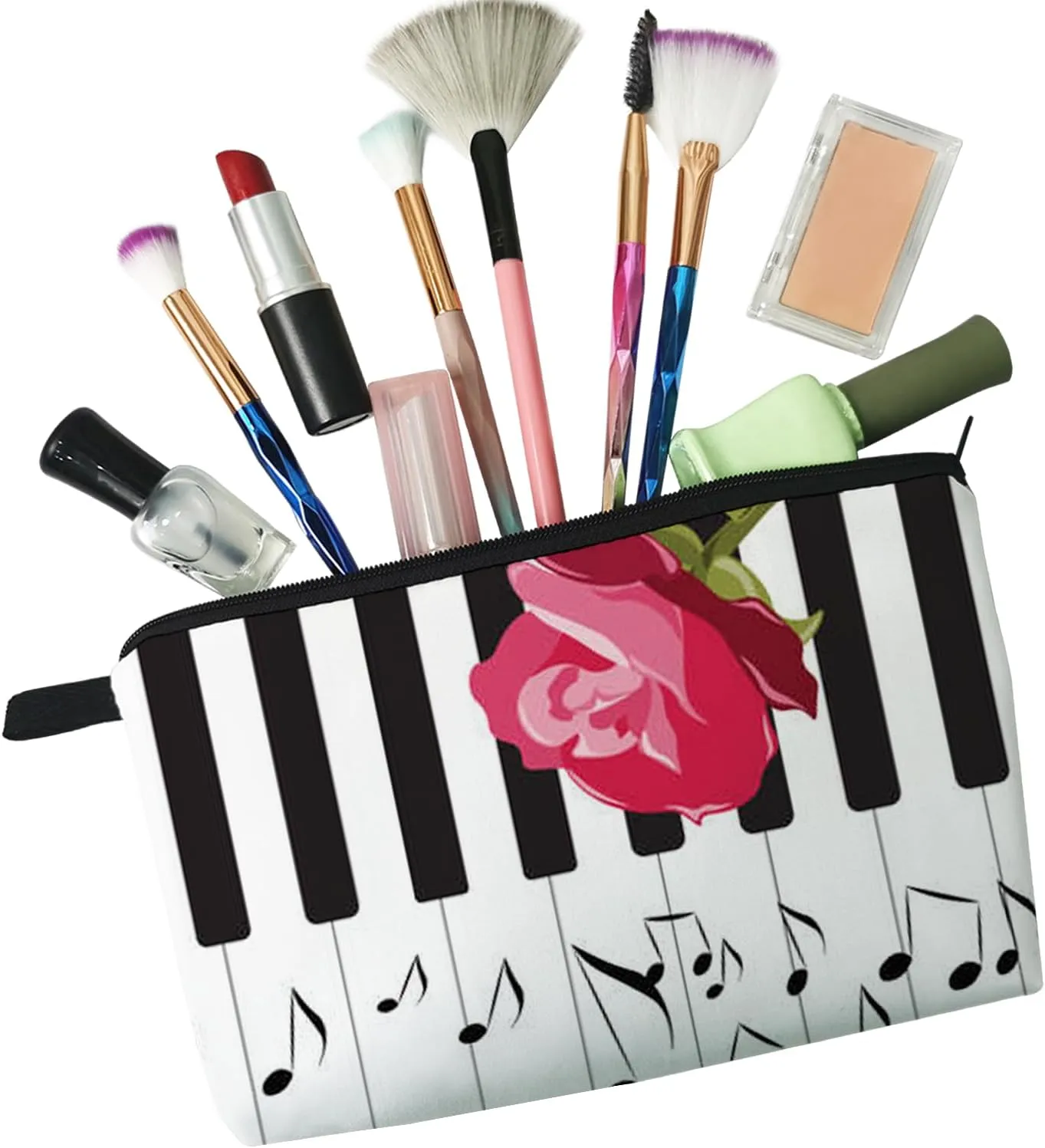 Piano Print Makeup Bag - Cute Travel Toiletry Zipper Pouch for Girls, Women, Pianists, and Music Lovers - Cosmetic Bag Gift
