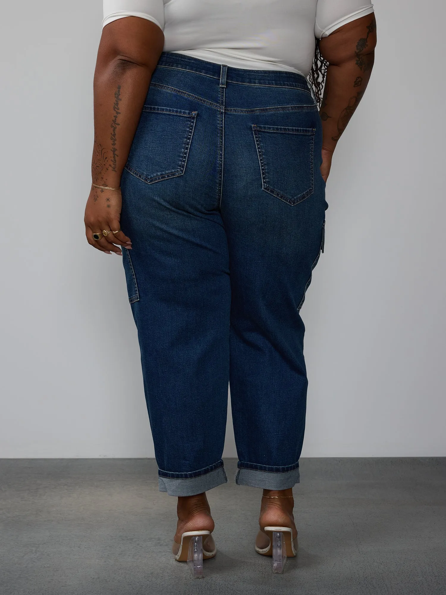 Plus High Rise Cargo Boyfriend Jeans