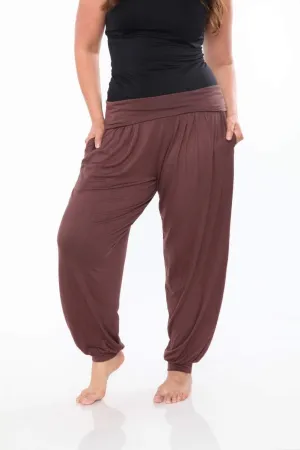 PS560-Brown-1XL Women Plus Harem Pants Brown - 1XL