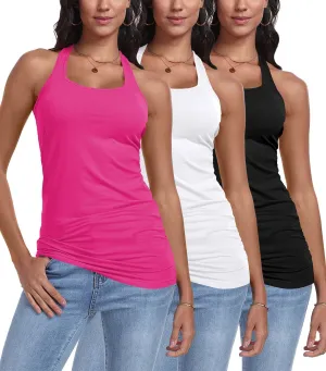 Racerback Tank Tops for Women Cotton Long Camisoles Gym Workout Undershirt Yoga 3 Packs