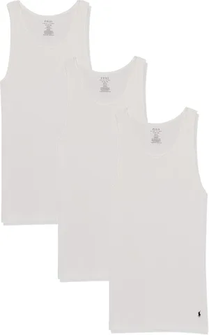 Ralph Lauren Men's Classic Fit Cotton Tanks 3-Pack, White/Cruise Navy, 1X Big