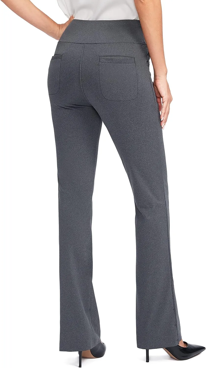 Rammus Womens High Waist Yoga Dress Pants with Pockets Stretch Work Pants for Women Bootcut Leg Slacks for Office Casual