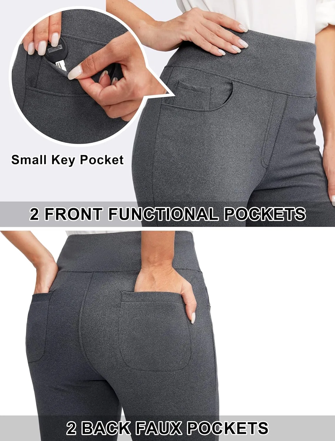 Rammus Womens High Waist Yoga Dress Pants with Pockets Stretch Work Pants for Women Bootcut Leg Slacks for Office Casual