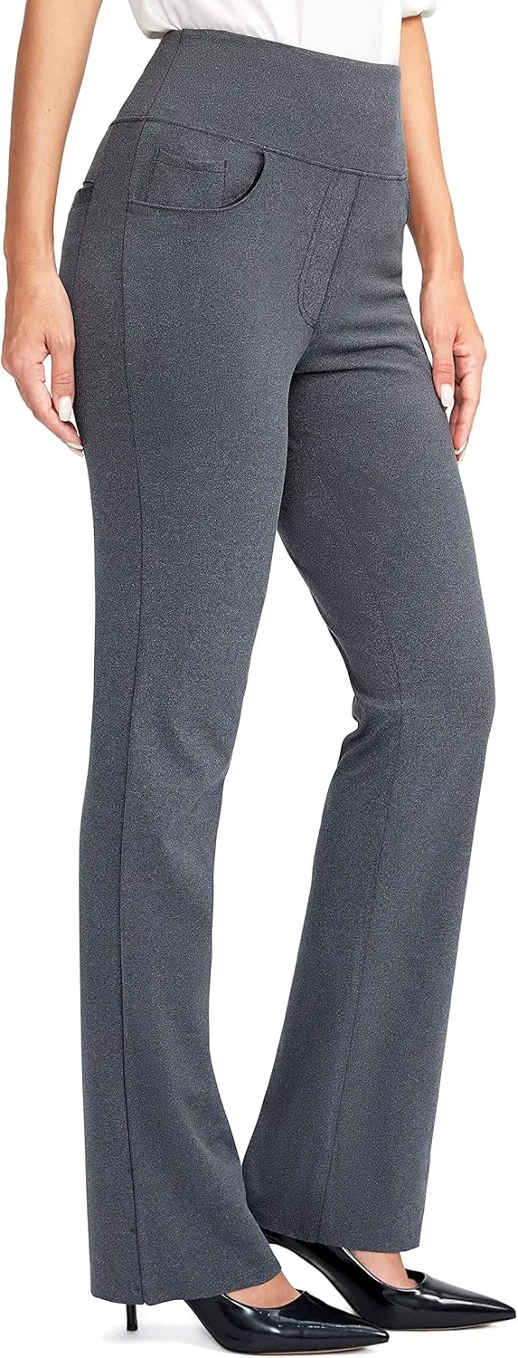 Rammus Womens High Waist Yoga Dress Pants with Pockets Stretch Work Pants for Women Bootcut Leg Slacks for Office Casual