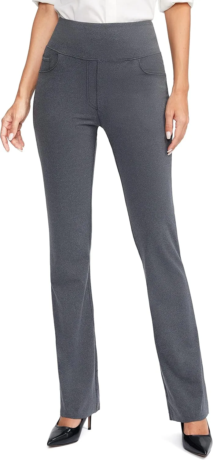 Rammus Womens High Waist Yoga Dress Pants with Pockets Stretch Work Pants for Women Bootcut Leg Slacks for Office Casual