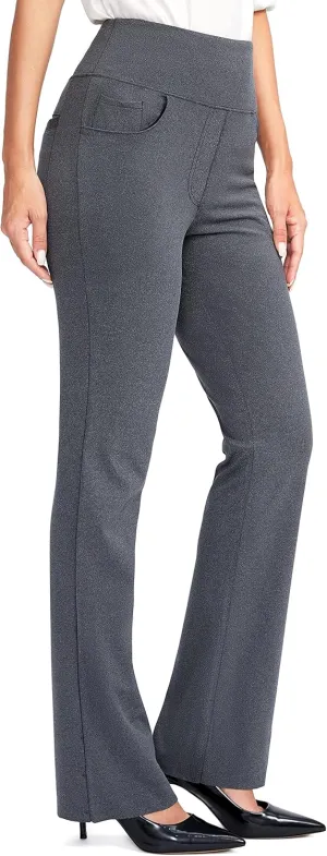 Rammus Womens High Waist Yoga Dress Pants with Pockets Stretch Work Pants for Women Bootcut Leg Slacks for Office Casual