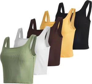Real Essentials 5 Pack: Women's Soft Knit Ribbed Square Neck Cropped Tank Top - Sleeveless Crop Tops