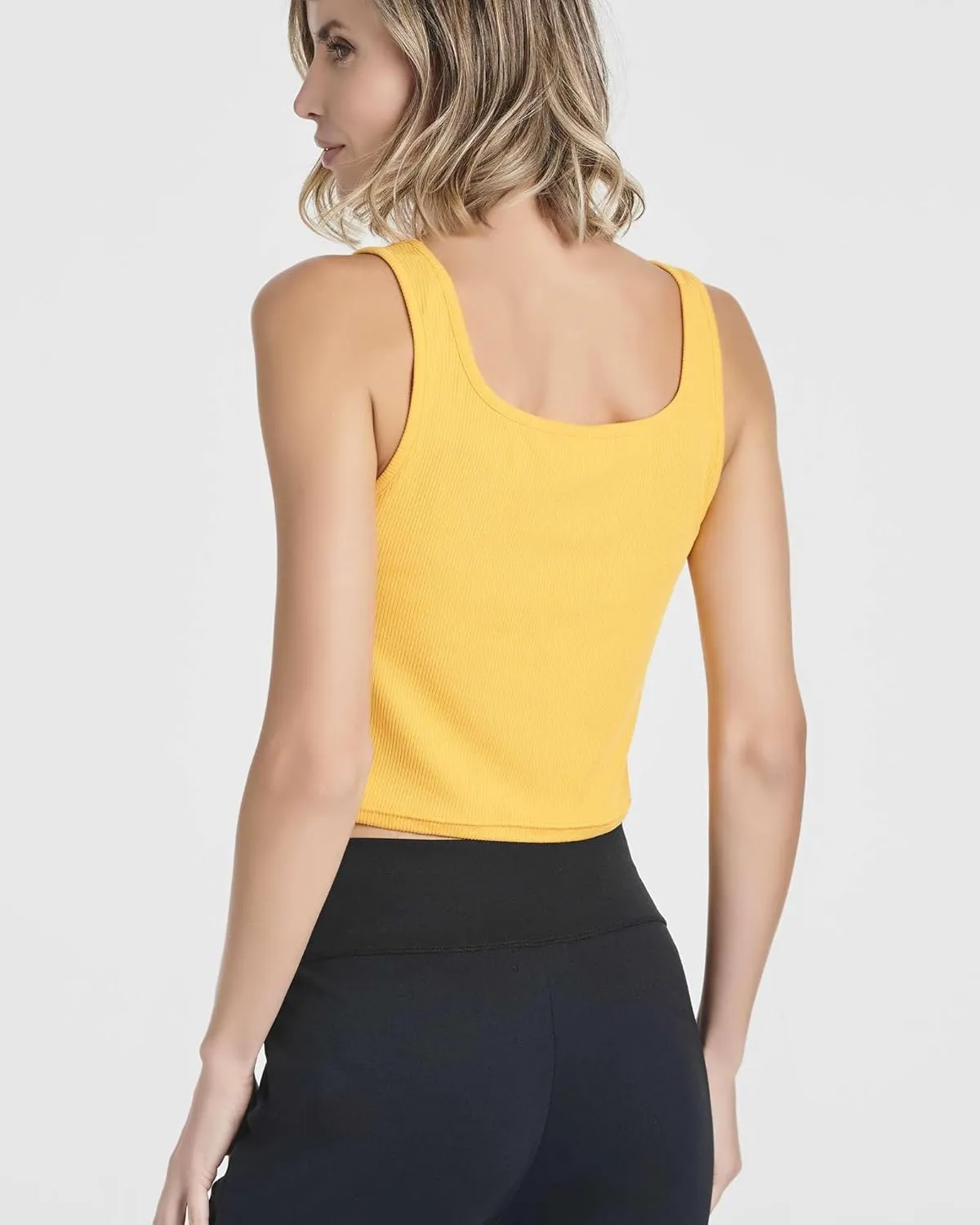 Real Essentials 5 Pack: Women's Soft Knit Ribbed Square Neck Cropped Tank Top - Sleeveless Crop Tops