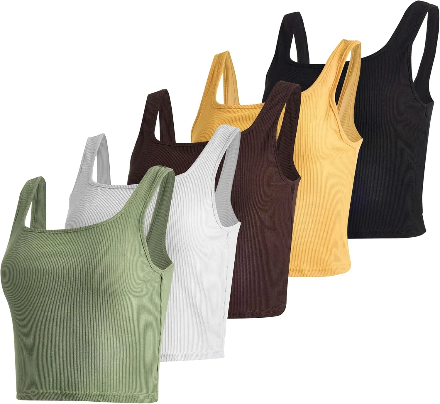 Real Essentials 5 Pack: Women's Soft Knit Ribbed Square Neck Cropped Tank Top - Sleeveless Crop Tops