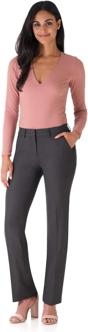 Rekucci Women's Smart Stretch Desk to Dinner Straight Leg Pant w/Zipper Closure