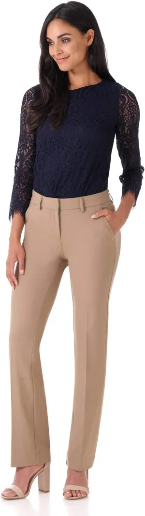 Rekucci Women's Smart Stretch Desk to Dinner Straight Leg Pant w/Zipper Closure