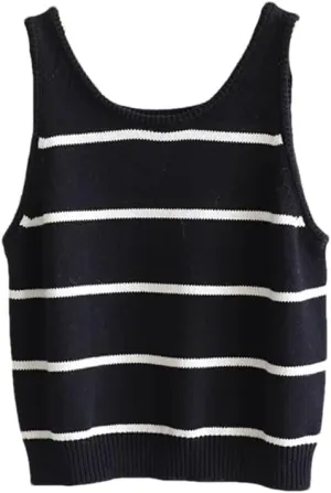 Rfmfkkg Women Casual Contrast Color Striped U-Neck Tank Tops Vintage Sleeveless Knit Crop Tops Worn Outside Camisole