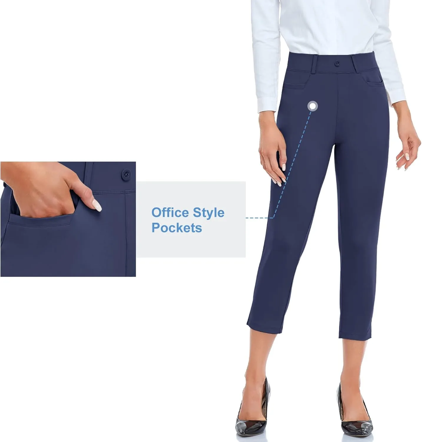 RIMLESS 7 Women's Capri Pants Wrinkle Free Dressy Crop Pants Stretch Thin Golf Slacks Yoga Dress Pants