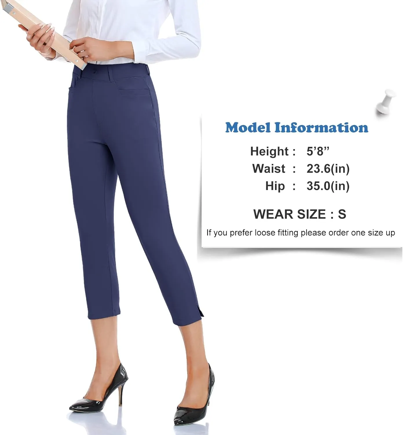 RIMLESS 7 Women's Capri Pants Wrinkle Free Dressy Crop Pants Stretch Thin Golf Slacks Yoga Dress Pants