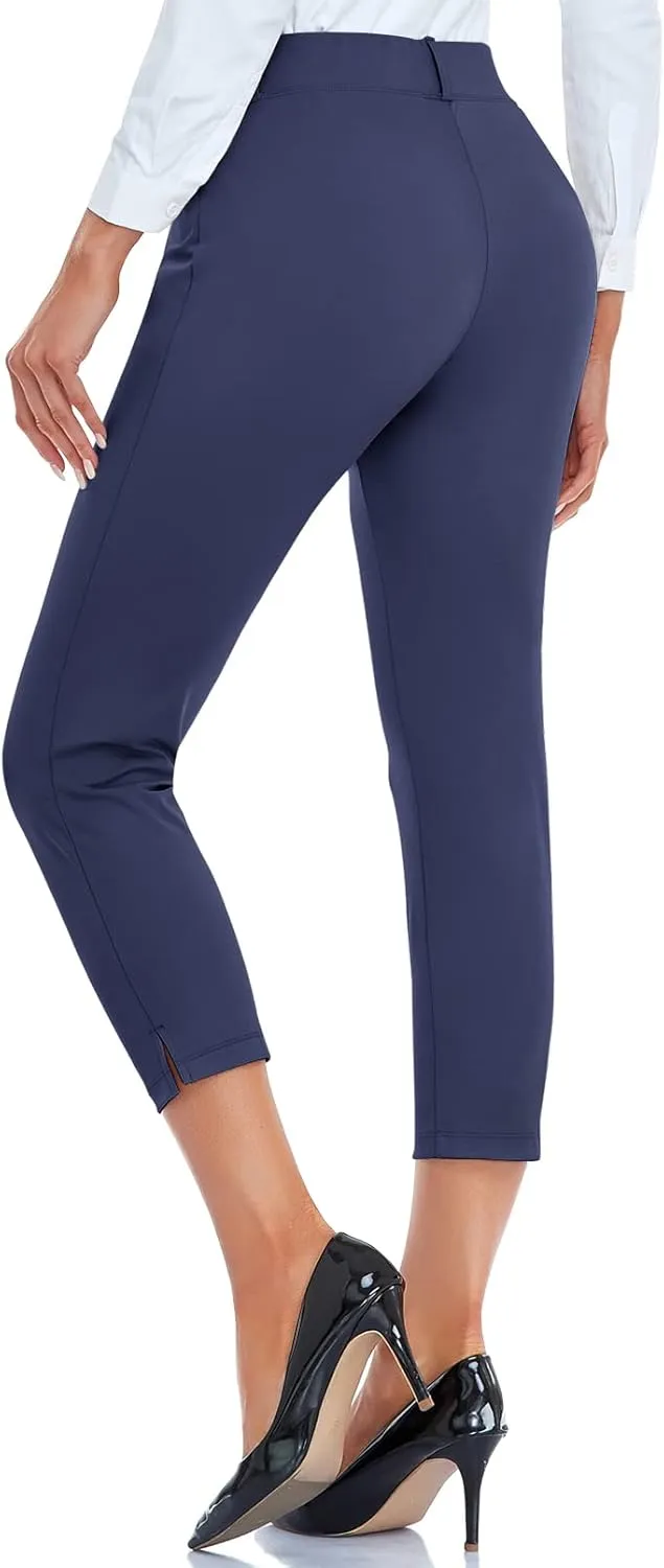 RIMLESS 7 Women's Capri Pants Wrinkle Free Dressy Crop Pants Stretch Thin Golf Slacks Yoga Dress Pants