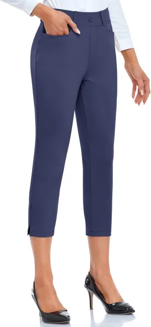 RIMLESS 7 Women's Capri Pants Wrinkle Free Dressy Crop Pants Stretch Thin Golf Slacks Yoga Dress Pants