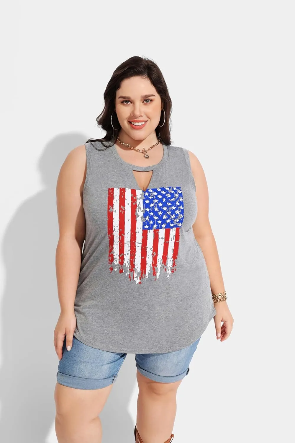 RITERA Plus Size Tank Tops for Women V/Round Neck Summer Sleeveless Basic Pleated Shirt Keyhole Tank XL-5XL