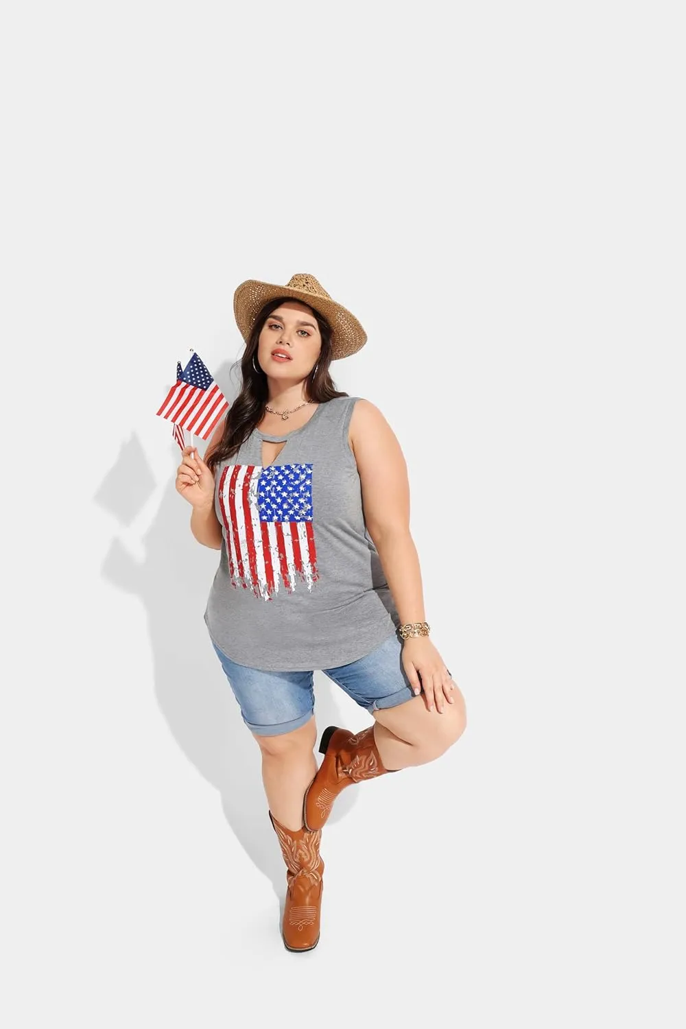 RITERA Plus Size Tank Tops for Women V/Round Neck Summer Sleeveless Basic Pleated Shirt Keyhole Tank XL-5XL