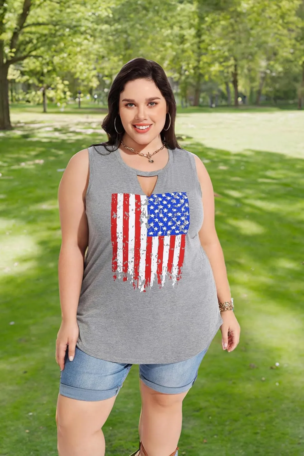 RITERA Plus Size Tank Tops for Women V/Round Neck Summer Sleeveless Basic Pleated Shirt Keyhole Tank XL-5XL