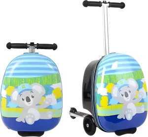 Scooter Suitcase  Ride-On Luggage, Lightweight Carry-On Scooter Luggage, Travel Suitcase with Handle and LED Wheels (Blue Bear)