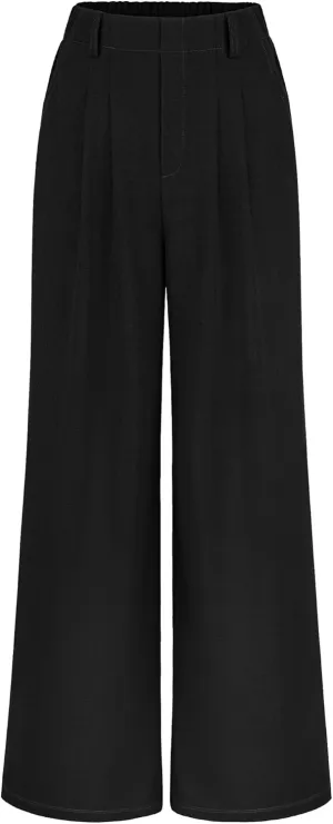 SeSe Code Women's Wide Leg Pants Elastic High Waisted Waffle Knit Casual Slacks Work Business Palazzo Trousers with Pockets