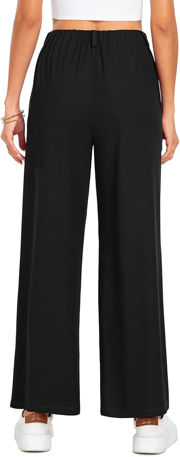 SeSe Code Women's Wide Leg Pants Elastic High Waisted Waffle Knit Casual Slacks Work Business Palazzo Trousers with Pockets
