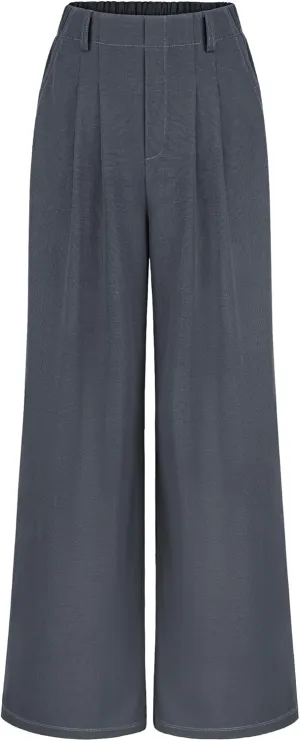 SeSe Code Women's Wide Leg Pants Elastic High Waisted Waffle Knit Casual Slacks Work Business Palazzo Trousers with Pockets