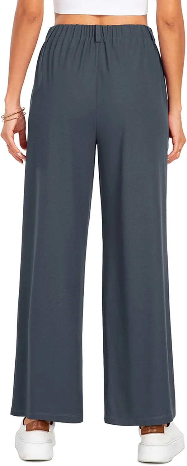 SeSe Code Women's Wide Leg Pants Elastic High Waisted Waffle Knit Casual Slacks Work Business Palazzo Trousers with Pockets