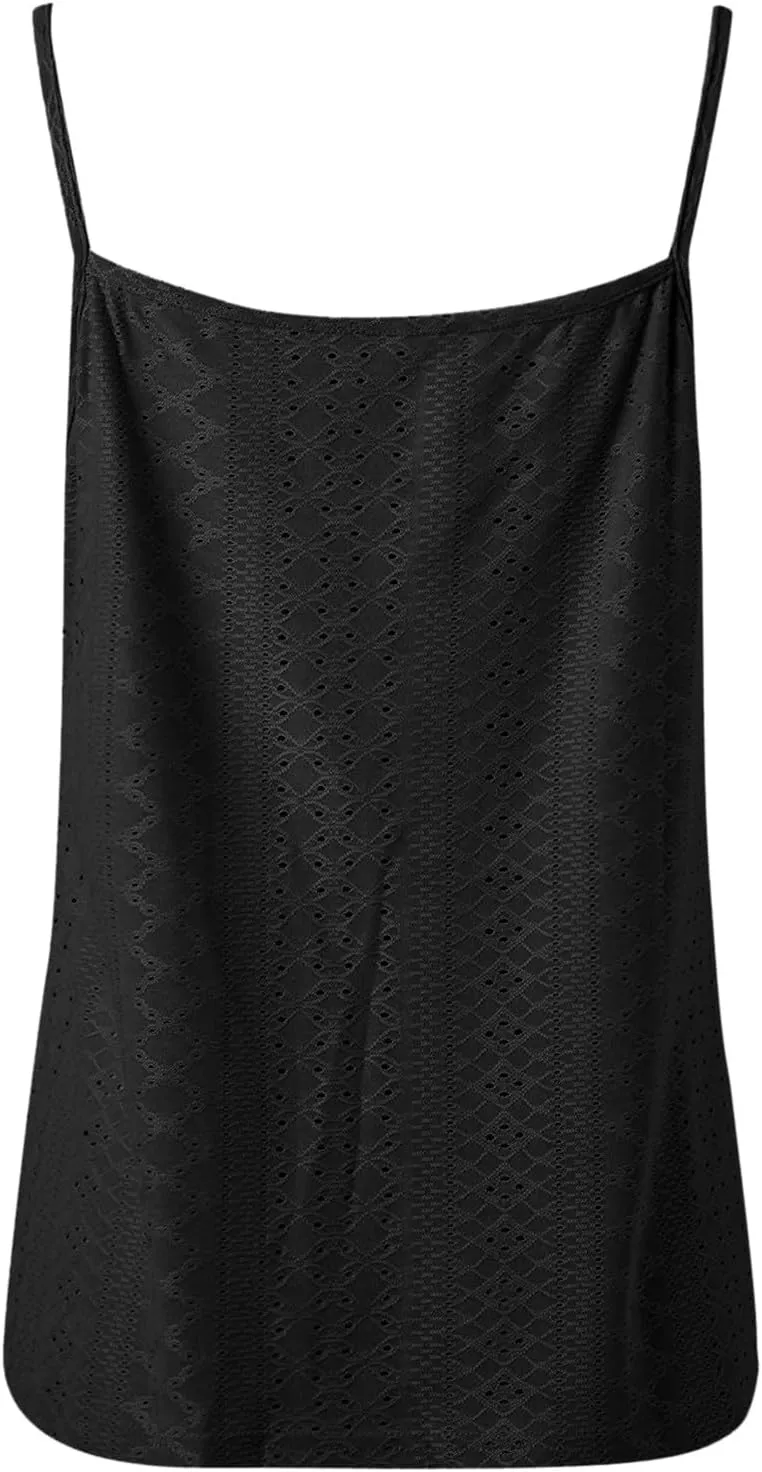 Sexy Lace Trim Tank Tops for Women Summer Chain Spaghetti Strap V Neck Shirts Fashion Hollow Out Sleeveless Camisole