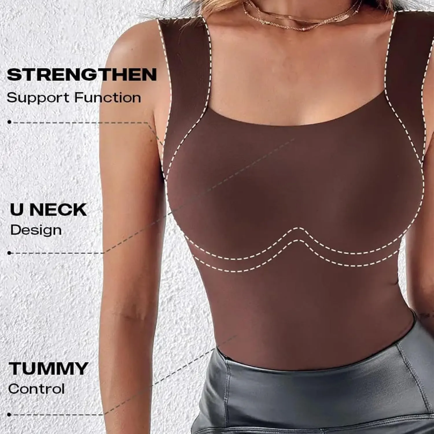 Shamfreshen U Neck Shapewear Built-in Bra Tank, Camisole Tops for Women Built in Bra, Tummy Control Tank Tops