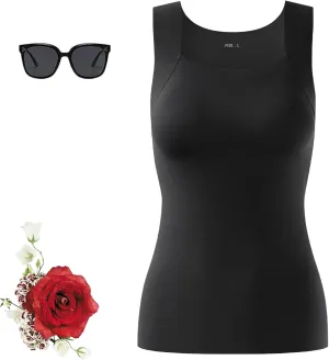 Shamfreshen U Neck Shapewear Built-in Bra Tank, Camisole Tops for Women Built in Bra, Tummy Control Tank Tops